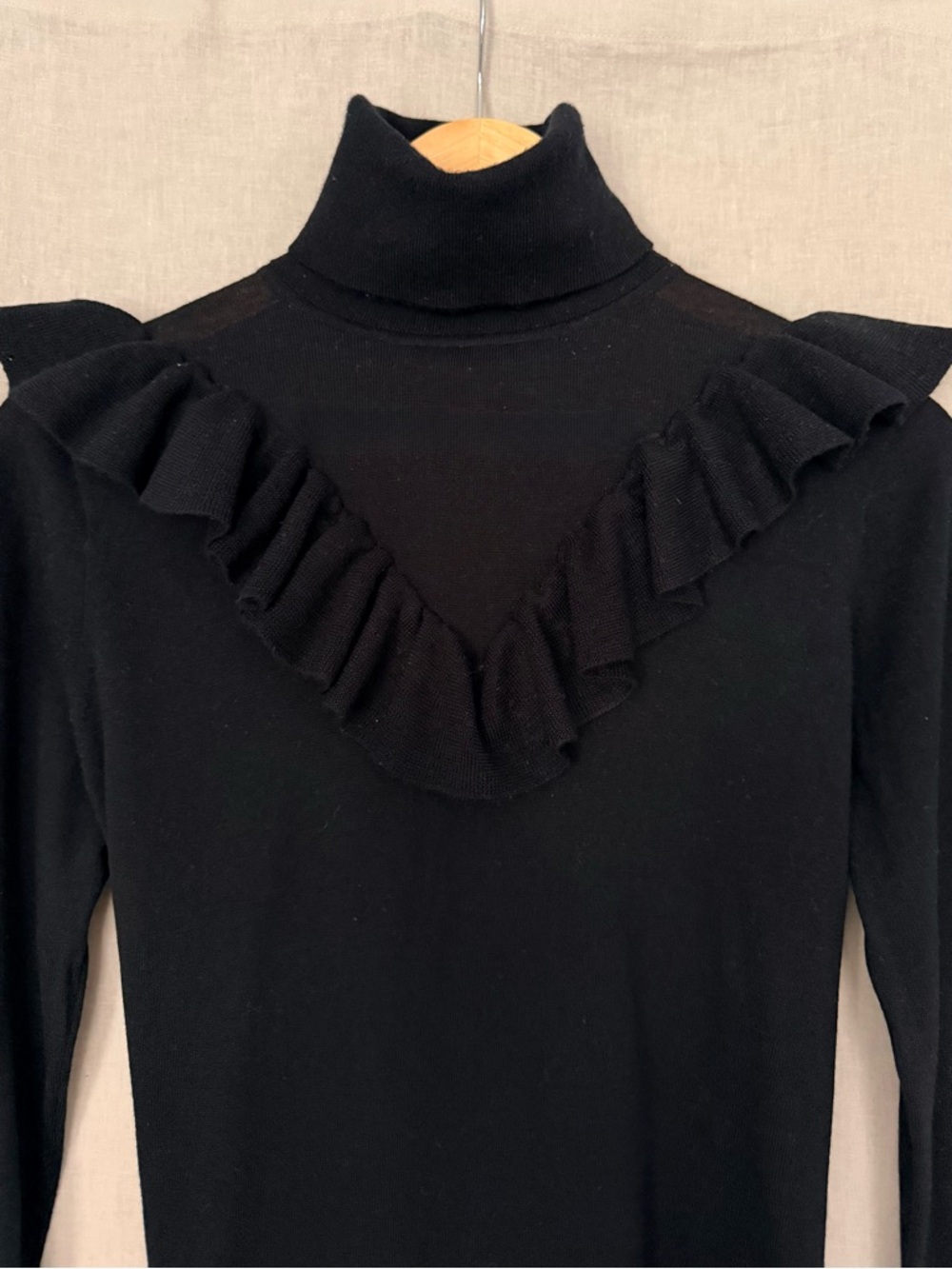 J. Crew Black Ruffle Trim Turtleneck Sweater